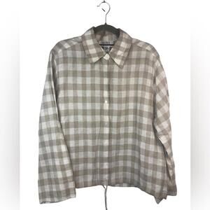 Nine & Company Buffalo Check Top Blouse Linen Drawstring/Cotton Blend